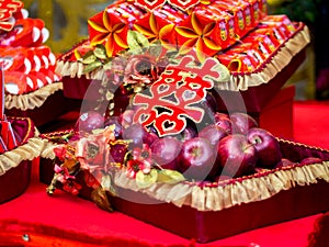 Apples with Double Happiness Chinese Character (Xuangxi)