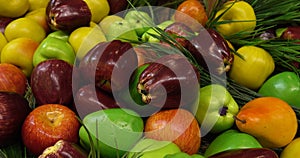 Apples and pears. A vivid close-up of colorful fruits. Ideal for the concept of a healthy lifestyle