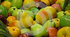 Apples and pears. A vivid close-up of colorful fruits. Ideal for the concept of a healthy lifestyle