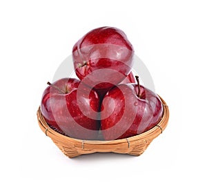 Apples red in bucket isolated white background