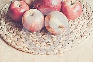 The apples on the straw board,Low ange view