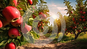 apples trees with ripe red fruits ready for harvest