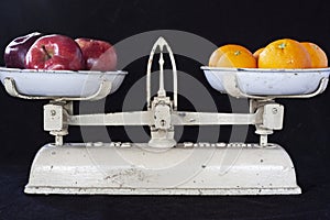 Apples vs Oranges on an Antique White Scale.
