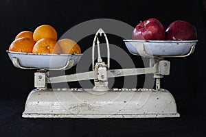 Apples vs Oranges on an Antique White Scale.