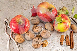 Apples, walnuts and nuts cracker