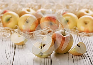 Apples on a wooden background. Product rich  iron and vitamins