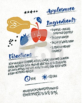 Applesauce recipe template. Text handwritten font