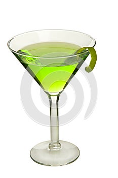 Appletini on white, with apple peel twist. With clipping path.