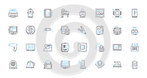 Appliance stock linear icons set. Inventory, Refrigerators, Washers, Dryers, Stoves, Ovens, Dishwashers line vector and