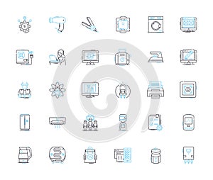 Appliance stock linear icons set. Inventory, Refrigerators, Washers, Dryers, Stoves, Ovens, Dishwashers line vector and