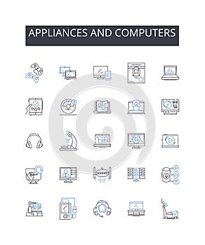 Appliances and computers line icons collection. Woodworking, Carving, Sculpting, Metalwork, Handtool, Craftsmanship