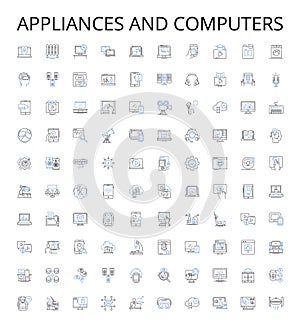 Appliances and computers outline icons collection. Appliances, Computers, Refrigerators, Washers, Dryers, Dishwashers
