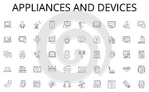 Appliances and devices line icons collection. Contract, Compact, Deal, Pact, Treaty, Settlement, Accord vector and