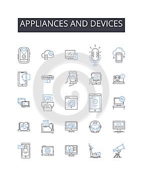 Appliances and devices line icons collection. Tools and gadgets, Items and things, Machines and contraptions, Equipment