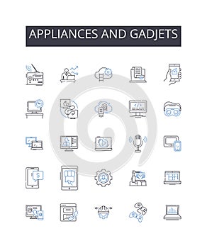 Appliances and gadjets line icons collection. Elegance, Refinement, Panache, Style, Grace, Sophistication, Precision photo