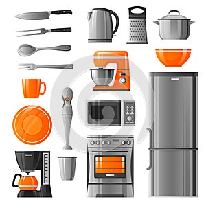 Appliances And Kitchen Utensil Icons Set