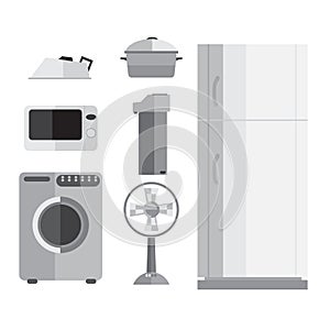 Appliances, refrigerators, microwaves, fans, irons, washi photo
