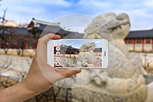 Application of Artificial Intelligence, AI, and Augmented Reality, AR, in Traveling and Tourism Business Concept