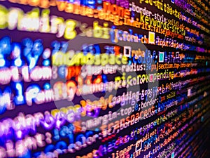 Application binary code. Digital technology modern background. Coding css on mornitor at the office - for background or montage