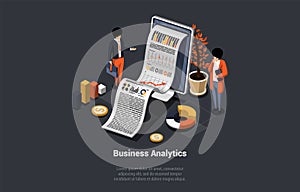 Application With Business Graph And Analytics Data. Characters Analysis Trends And Financial Strategy By Using