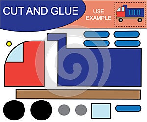 Application. Cut and glue image of dump truck. Educational game for children