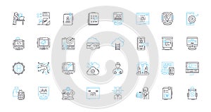 Application Design linear icons set. Interface, Layout, User-friendly, Navigation, Interaction, Compatibility
