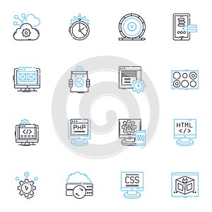Application Design linear icons set. Interface, Layout, User-friendly, Navigation, Interaction, Compatibility