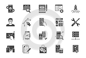 Application development flat icons. Vector illustration included icon as mobile software, app ux prototyping, data