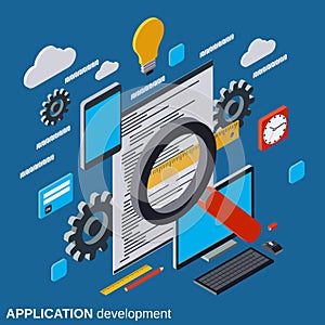 Application development, program coding, software testing vector concept
