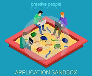 Application development sandbox debug flat 3d isometric vector