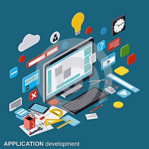 Application development, SEO process, algorithm optimization, website construction vector concept