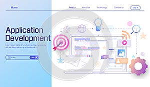 Application Development and web development modern flat design concept, landing page of mobile app coding and programming cross