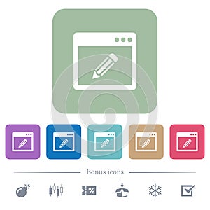 Application edit flat icons on color rounded square backgrounds