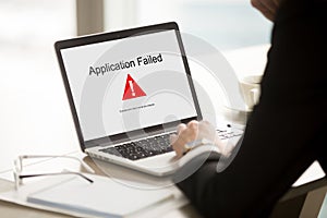 Application failed, businessman having problem with laptop, soft