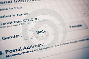 Application form - check male or female. choice not made
