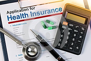 Application form for health insurance.