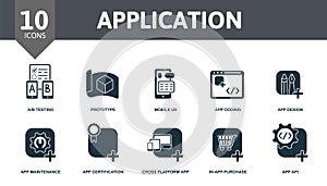 Application icon set. Contains editable icons mobile app development theme such as a b testing, mobile ux, app design