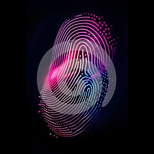 Application ID icon. Holographic fingerprint. Digital biometric recognition.