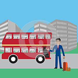 The application interface for mobile phone Smart bus. Businessman using smartphone, with maps and applications are where photo