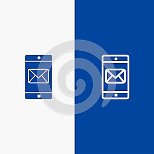 Application, Mobile, Mobile Application, Mail Line and Glyph Solid icon Blue banner Line and Glyph Solid icon Blue banner