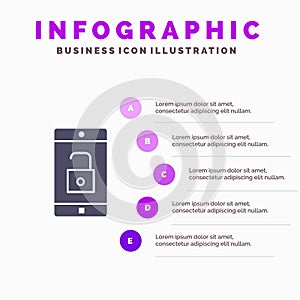Application, Mobile, Mobile Application, Unlock Solid Icon Infographics 5 Steps Presentation Background