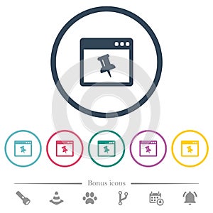 Application pin flat color icons in round outlines photo