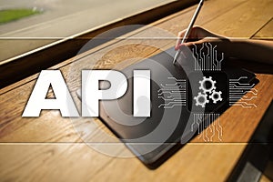 Application programming interface. API. Software development concept.