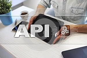 Application programming interface. API. Software development concept.