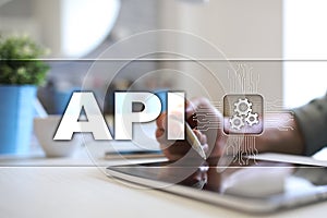 Application programming interface. API. Software development concept.