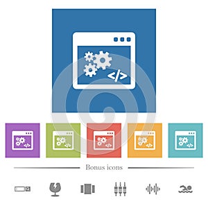 Application programming interface flat white icons in square backgrounds