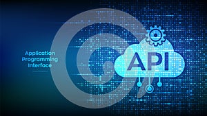 Application Programming Interface icon made with binary code. API technology concept. Software development tool. Data integration