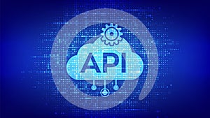 Application Programming Interface icon made with binary code. API technology concept. Software development tool. Data integration