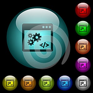 Application programming interface icons in color illuminated glass buttons