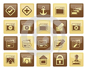 Application, Programming, Server and computer icons over brown background